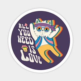 Rainbow Retro All You Need Is Love -Funny Hippie Cat Magnet